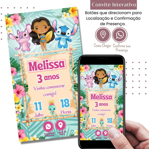 Convite Lilo & Stitch Angel Digital Interativo Virtual