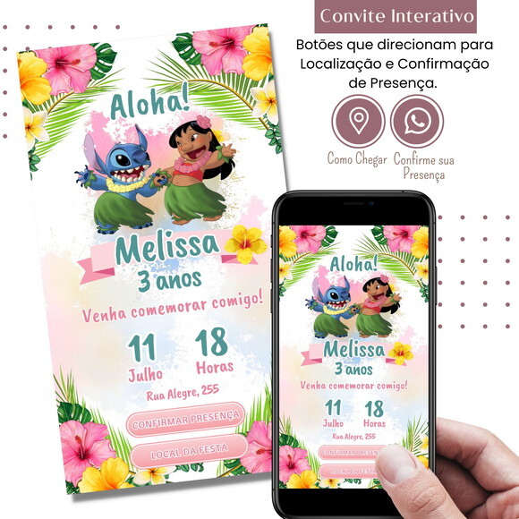 Convite Lilo & Stitch Digital Interativo Virtual
