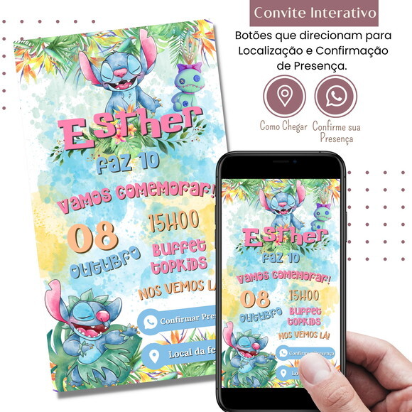 Convite Lilo & Stitch Digital Interativo Virtual