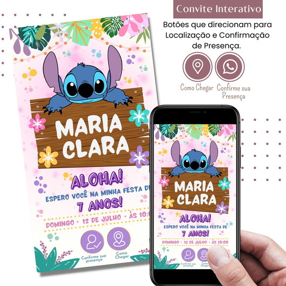 Convite Lilo & Stitch Digital Interativo Virtual