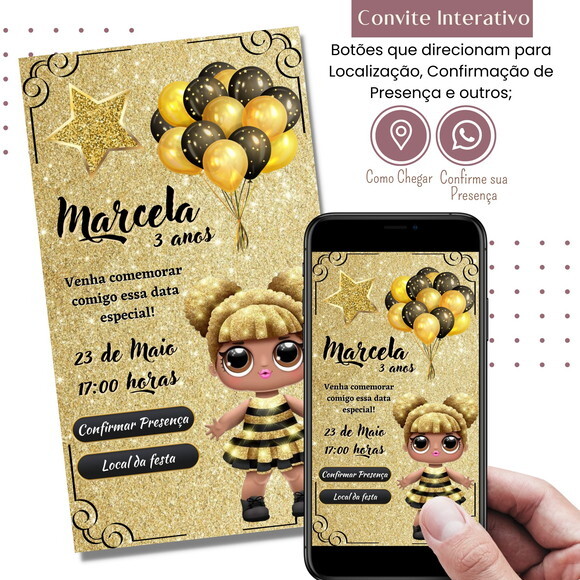 Convite Lol Surprise Digital Interativo Virtual Queen Bee