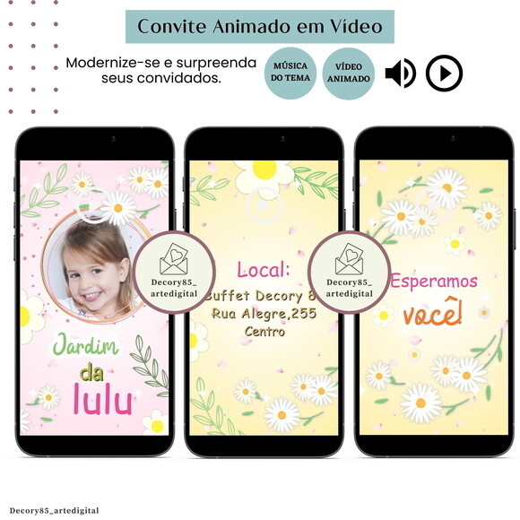 Convite Margarida em Vídeo Animado com Música Digital