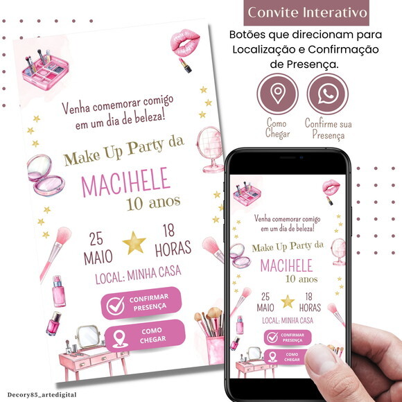 Convite Maquiagem Make Up Party Digital Interativo Virtual