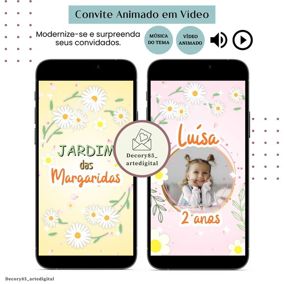 Convite Margarida em Vídeo Animado com Música Digital