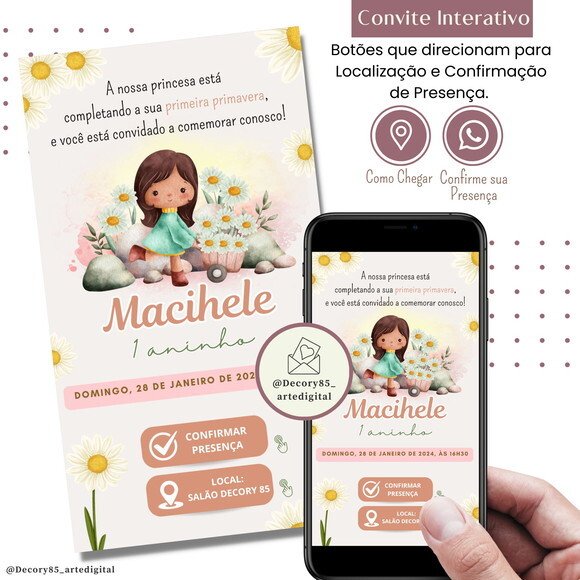 Convite Margarida Flores Menina Interativo Digital