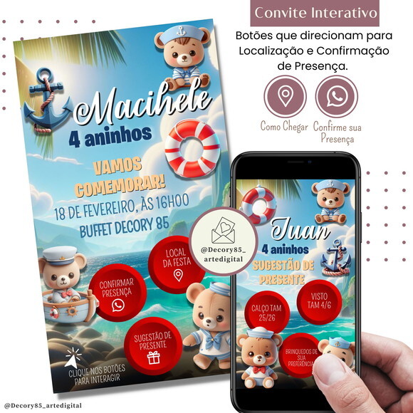 Convite Marinheiro Náutico Digital Sugestão de Presente