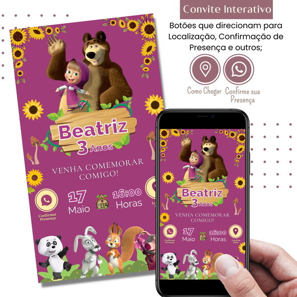 Convite Marsha e o Urso Digital Interativo Virtual