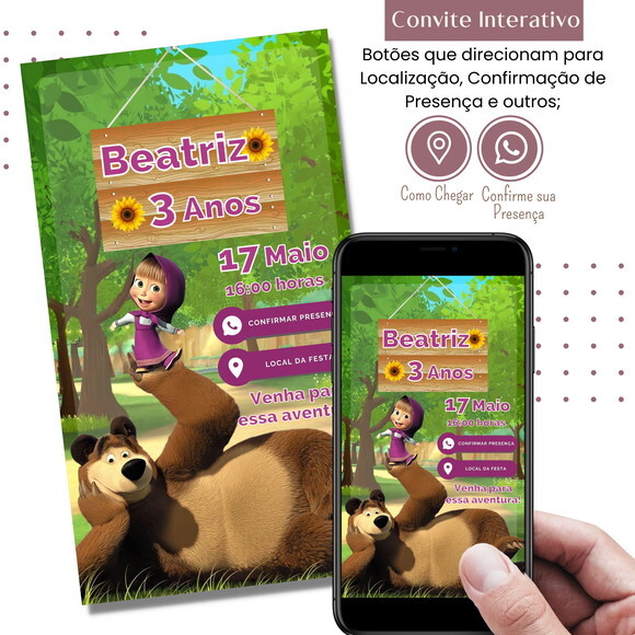 Convite Marsha e o Urso Digital Interativo Virtual