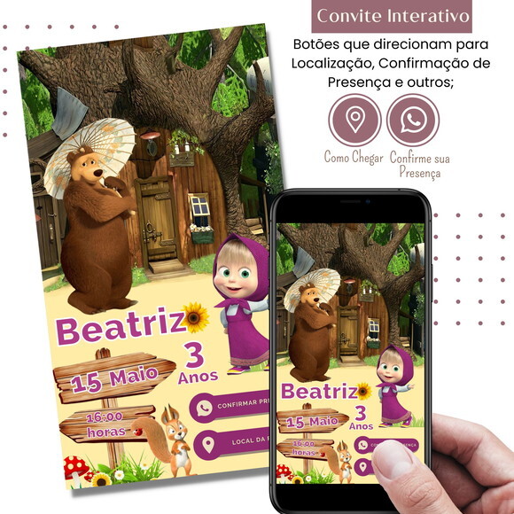 Convite Marsha e o Urso Digital Interativo Virtual