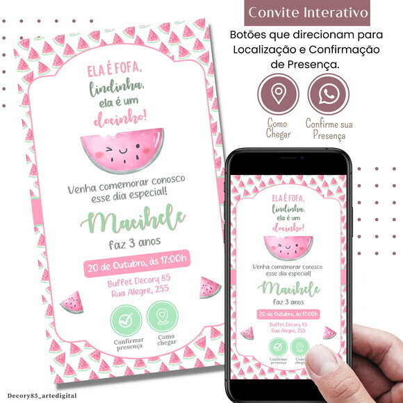 Convite Melancia Interativo Digital Virtual