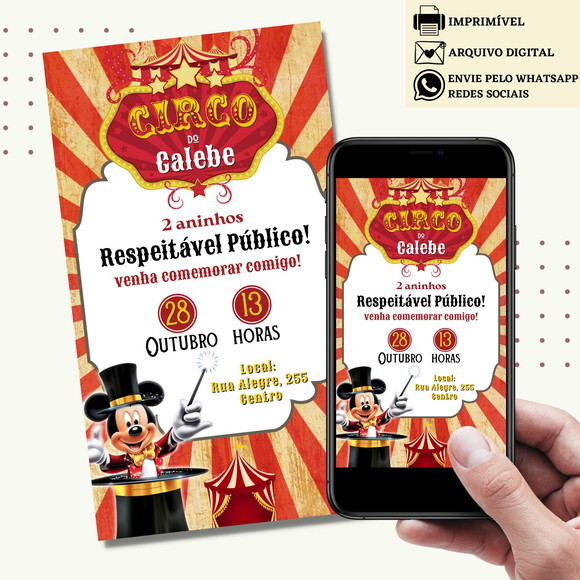 Convite Mickey Circo Digital Virtual