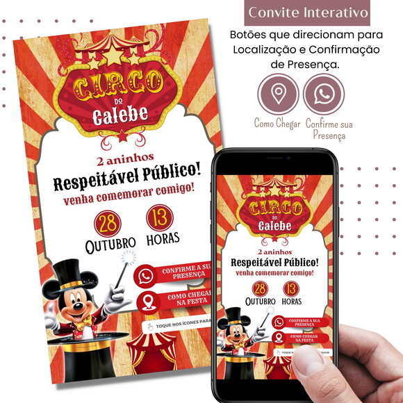 Convite Mickey Circo Digital Interativo Virtual