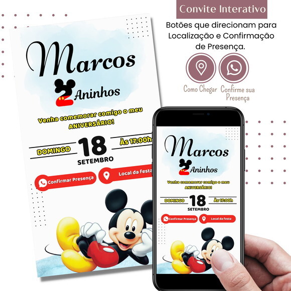Convite Mickey Mouse Digital Interativo Virtual