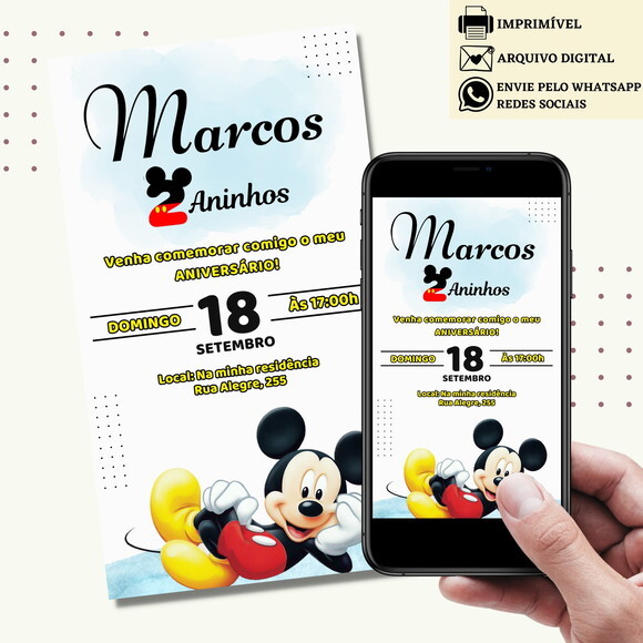 Convite Mickey Mouse Digital Virtual