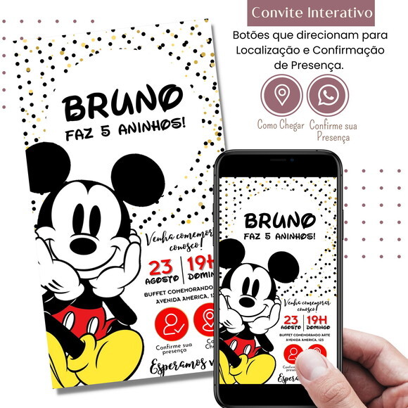 Convite Mickey Mouse Digital Interativo Virtual