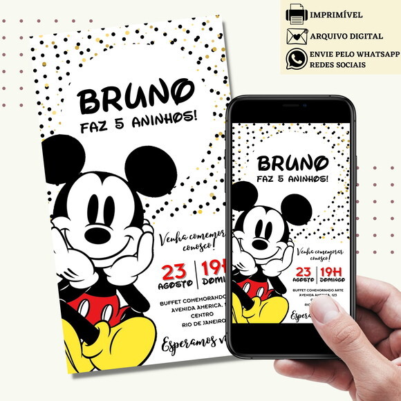 Convite Mickey Mouse Digital Virtual