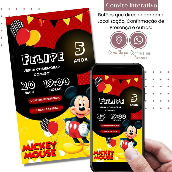 Convite Mickey Mouse Digital Interativo Virtual