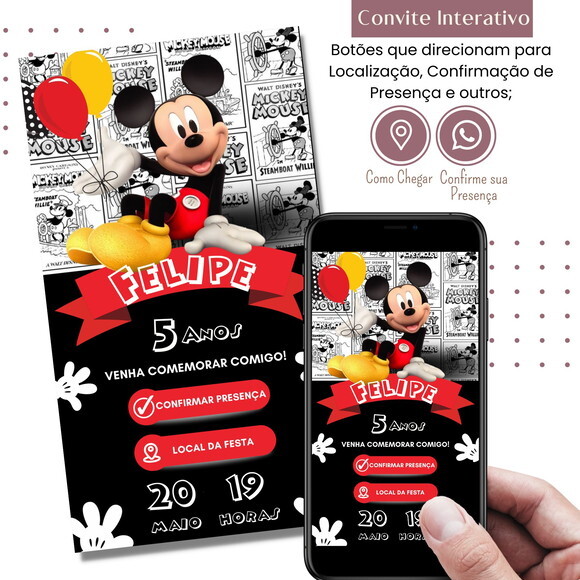 Convite Mickey Mouse Digital Interativo Virtual