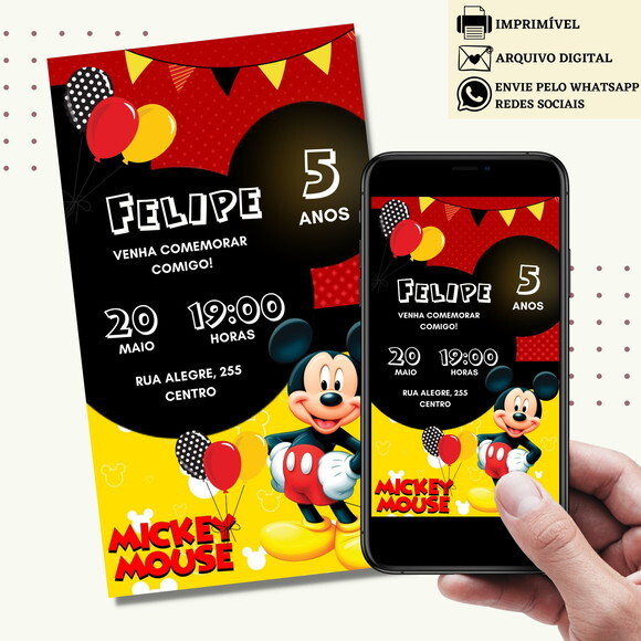 Convite Mickey Mouse Digital Virtual