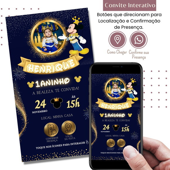 Convite Mickey Realeza Digital Interativo Virtual
