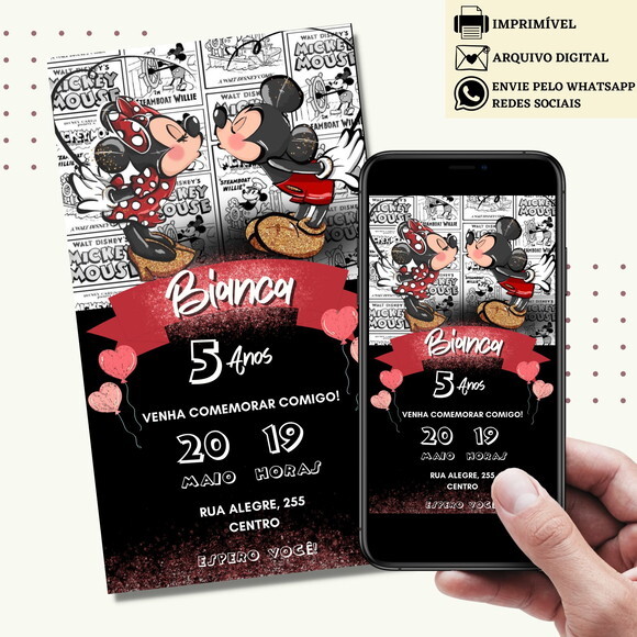 Convite Mickey Mouse Minnie Digital Virtual