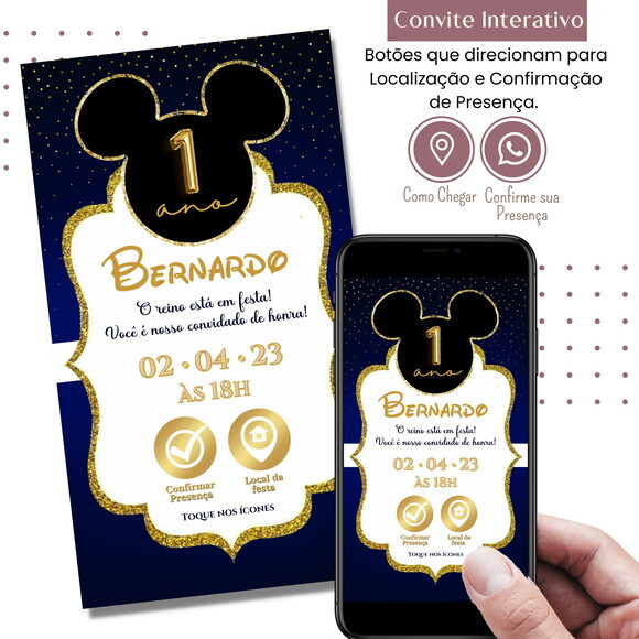 Convite Mickey Realeza Digital Interativo Virtual