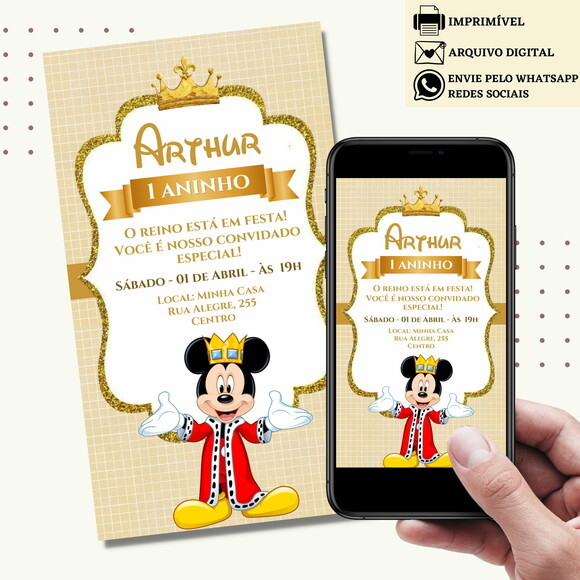 Convite Mickey Realeza Digital Virtual