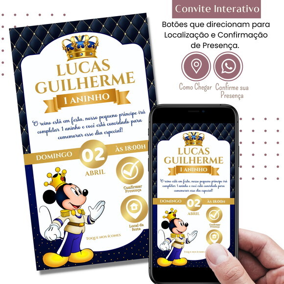 Convite Mickey Realeza Digital Interativo Virtual