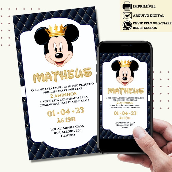 Convite Mickey Realeza Digital Virtual