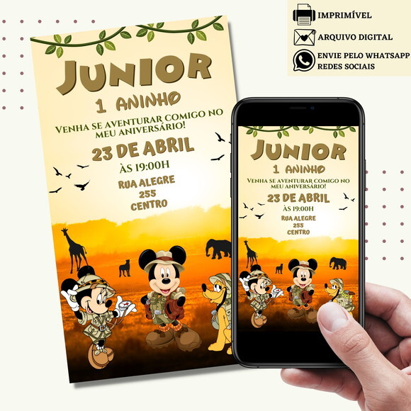 Convite Mickey Safari Digital Virtual
