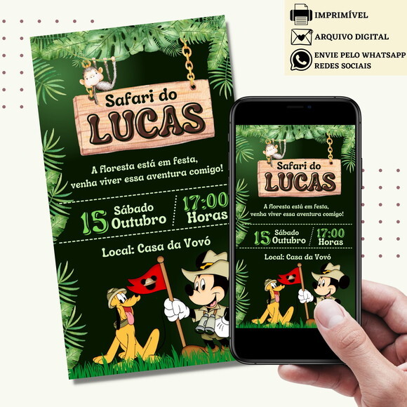Convite Mickey Safari Digital Virtual