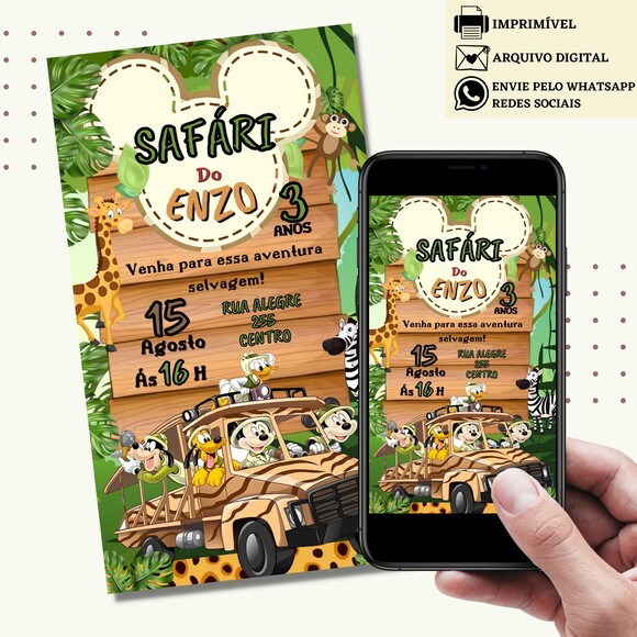 Convite Mickey Safari Digital Virtual
