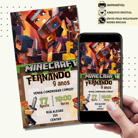 Convite Minecraft Digital Virtual