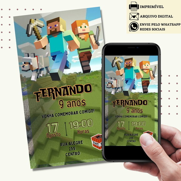 Convite Minecraft Digital Virtual