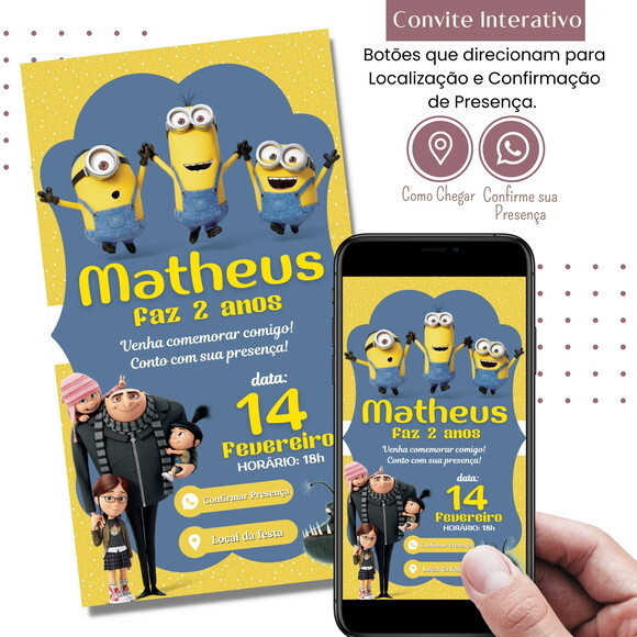 Convite Minions Digital Interativo Virtual Malvado Favorito