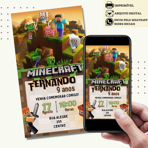 Convite Minecraft Digital Virtual