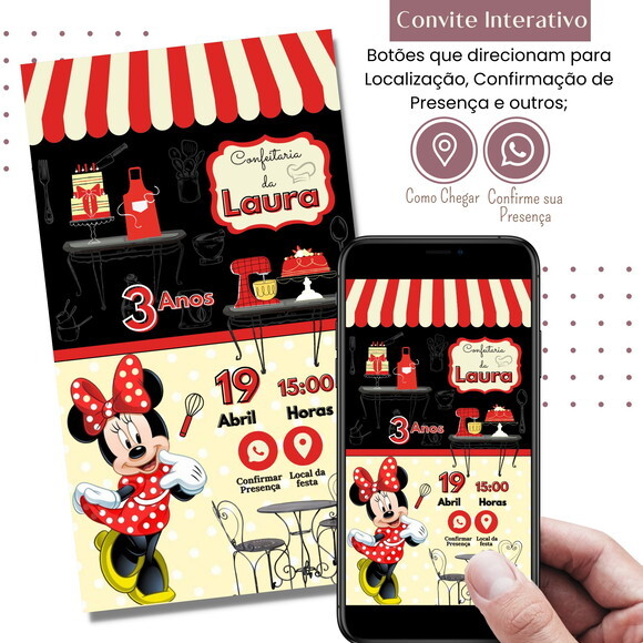 Convite Minnie Confeitaria Digital Interativo Virtual