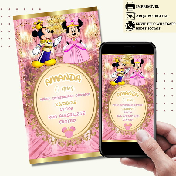 Convite Minnie Mickey Realeza Digital Virtual