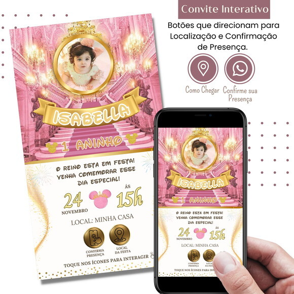 Convite Minnie Realeza Digital Interativo Virtual