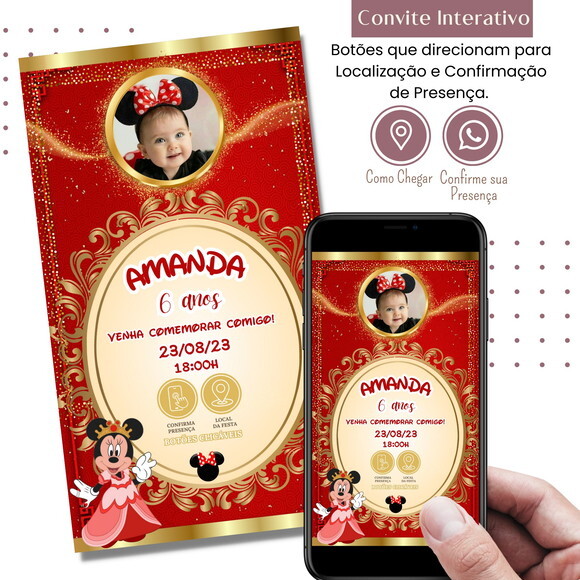 Convite Minnie Realeza Digital Interativo Virtual
