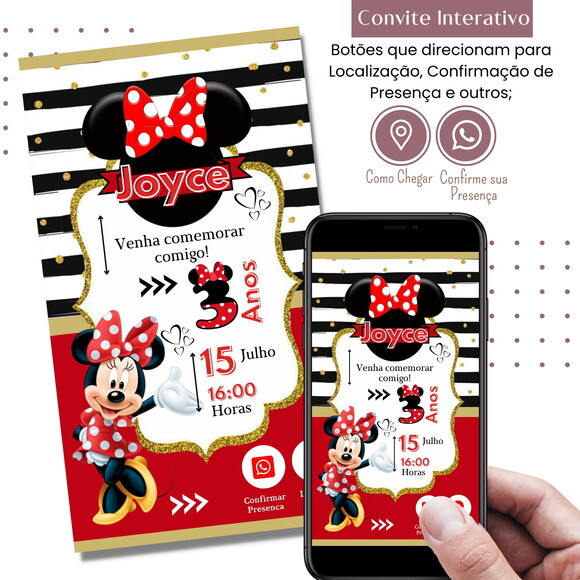 Convite Minnie Vermelha Digital Interativo Virtual