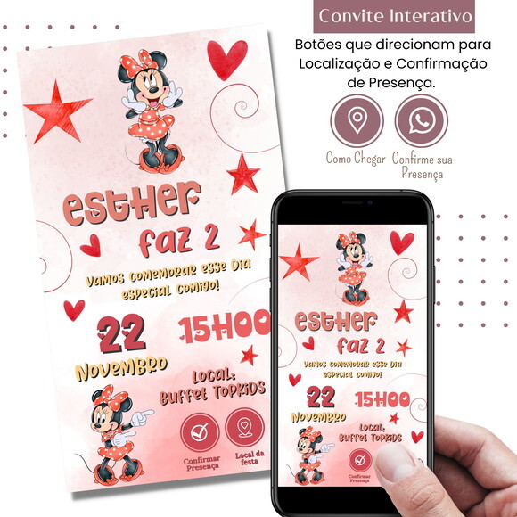 Convite Minnie Vermelha Digital Interativo Virtual