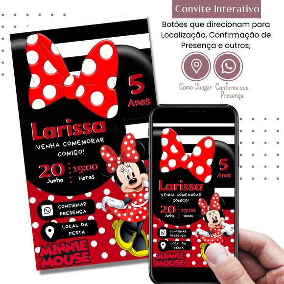 Convite Minnie Vermelha Digital Interativo Virtual