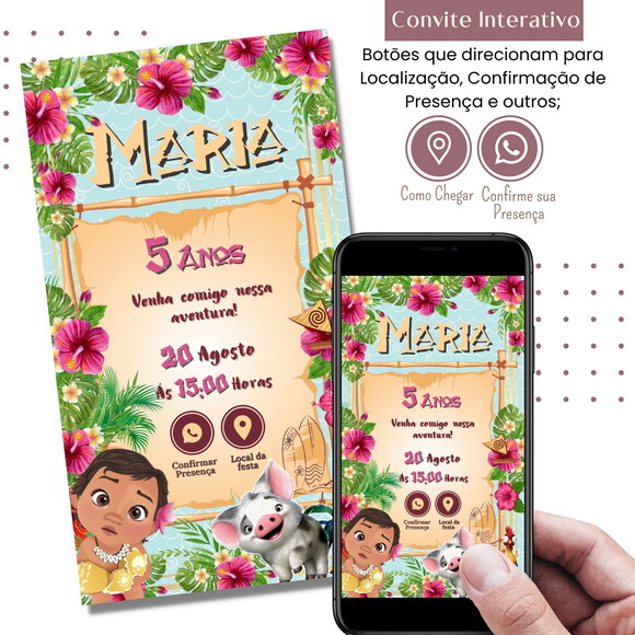 Convite Moana Baby Digital Interativo Virtual