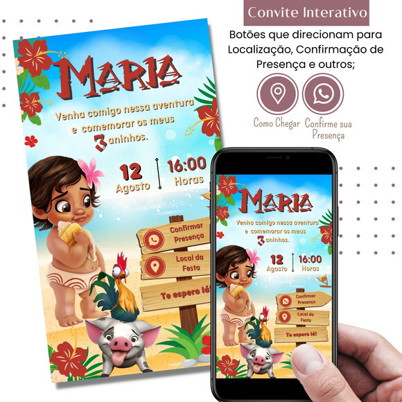 Convite Moana Baby Digital Interativo Virtual