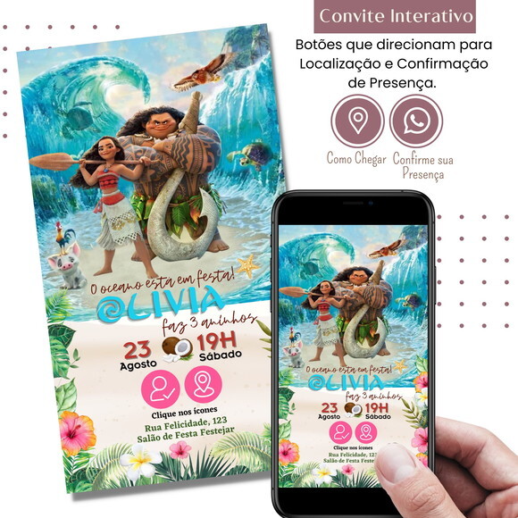Convite Moana Digital Interativo Virtual