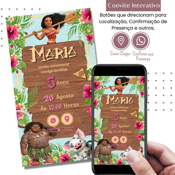 Convite Moana Digital Interativo Virtual