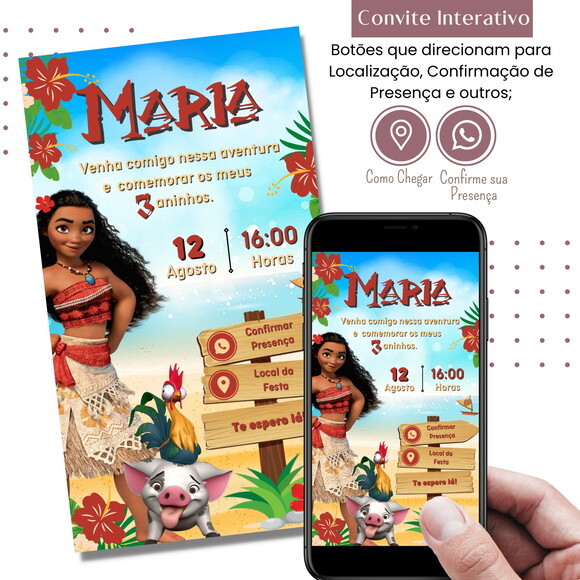 Convite Moana Digital Interativo Virtual