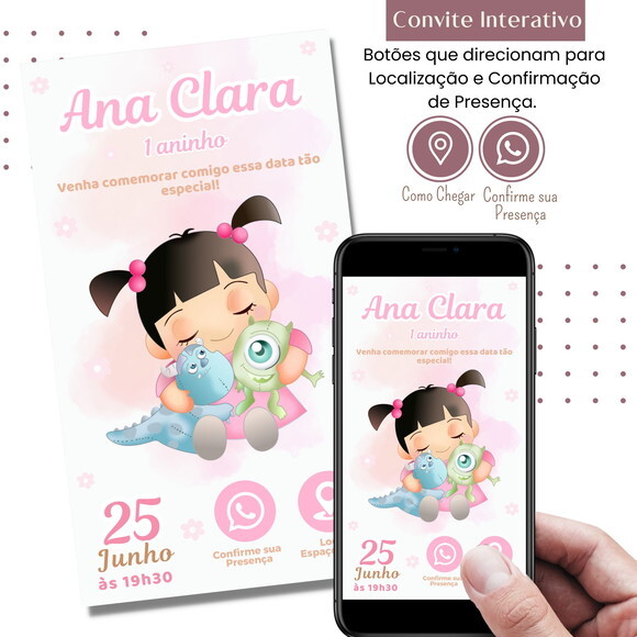 Convite Monstros S.a. Boo Mike Digital Interativo Virtual