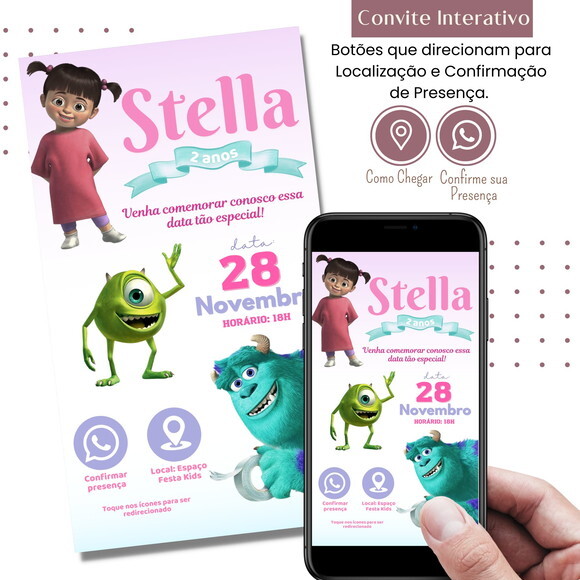 Convite Monstros S.a. Boo Mike Digital Interativo Virtual